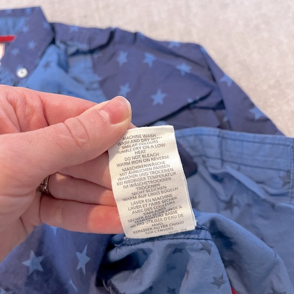 Mini Boden Colorblock Star Button Down Shirt Blue 7 8Y - Picture 4 of 5
